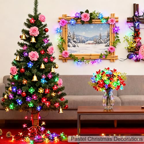 Pastel Easter Flower String Lights, 33ft 100 LED USB Powered with Timer - color: Multicolor