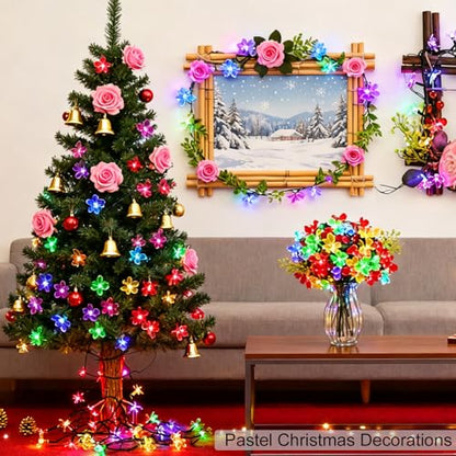 Pastel Easter Flower String Lights, 33ft 100 LED USB Powered with Timer - color: Multicolor