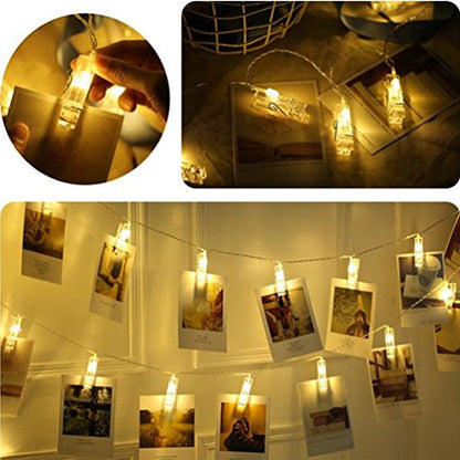 Decute 50LED Photo Clips String Lights Holder Timer Function 8 Modes Dimmable with Remote, 17FT Fairy Starry Lights for Christmas Card Bedroom Wedding Party Hanging Photos Pictures Memos, Warm White - color: Warm White 02
