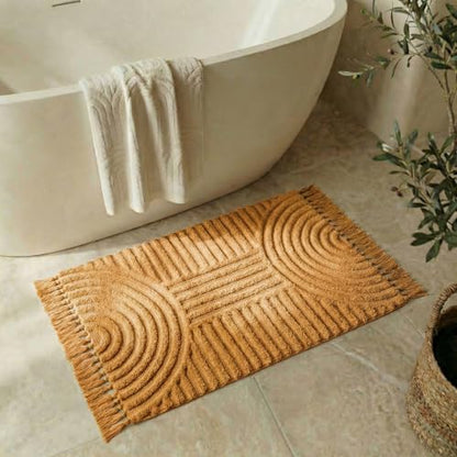 KIBAGA Beautiful Boho Rug with Tassels for Bathroom - Soft 2x3 ft Cotton - color: Mustard, size: 2' x 3' (Rectangular)