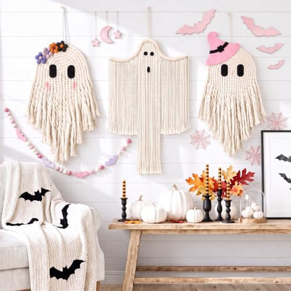 Remagr 3 Pcs Halloween Macrame Bats Wall Decor, Ghost Decor, Classic - style: Classic