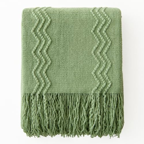 MIULEE Sage Green Knitted Boho Throw Blanket for Couch 50"x60" - color: Sage Green, size: 50" x 60"