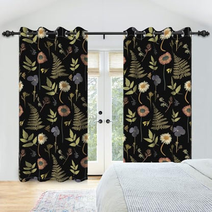 Dark Floral & Botanical Fern Blackout Curtains for Bedroom 84 Inches Long - color: Dark Floral
