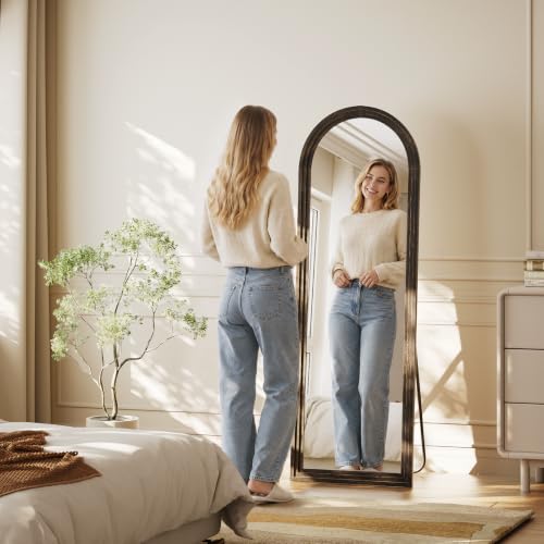 65"x22" Arched Full Length Mirror with Solid Wood Frame, Brown - color: Dark Brown, size: 65"L x 22"W