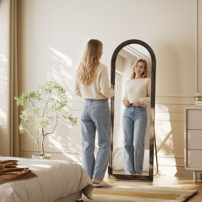 65"x22" Arched Full Length Mirror with Solid Wood Frame, Brown - color: Dark Brown, size: 65"L x 22"W