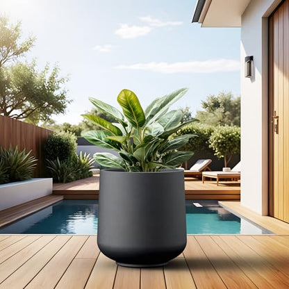 Kante Black Concrete Planter 16.5" Dia All-Weather Round Large Pot - color: Black, size: 16.5” Dia