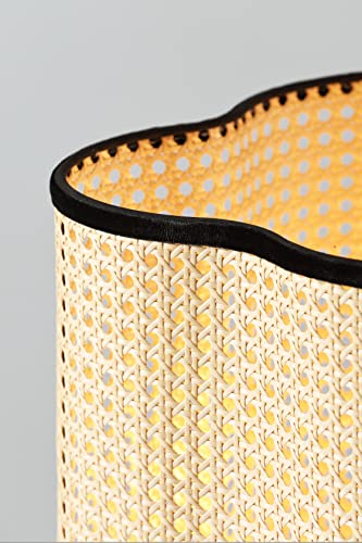 Gal - Mid Century Bohemian Tripod Floor with PVC Rattan Shade and Boho Velvet Rim for Bed Dining, Kitchen, Living Room, Beige