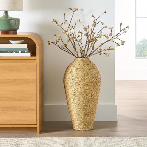 22 Inch Woven Faux Seagrass Floor Vase, Rustic Handcrafted Decorative Standing Urn, Large Indoor Tall for Dried Plants, Entryway Living Room Dining Home Decor