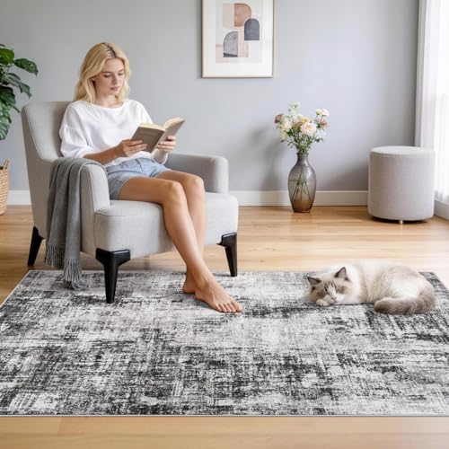 3x5 Rug Washable Runner for Entryway: Abstract Neutral Soft Area Rug Black - color: Black, size: 3' x 5' (Rectangular)