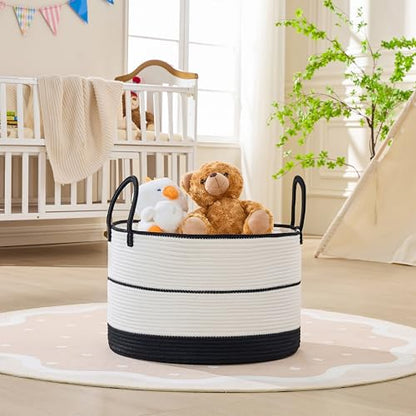 KAKAMAY Large Blanket Basket with Handles, Storage Basket for Living Room - color: Black and Beige