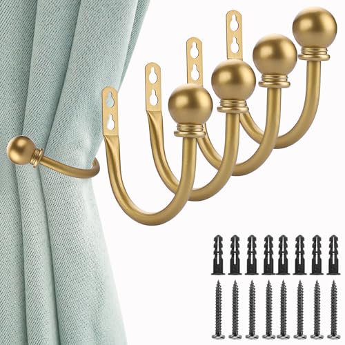 Sumnacon Curtain Holdbacks 4 Pcs Wall Mounted Curtain Tiebacks, Gold - color: Gold