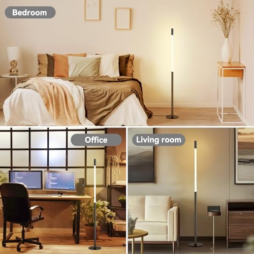 NUÜR Modern Black Floor Lamp, Dimmable LED Standing Lamp with Remote - style: Slim Linear Floor Lamp