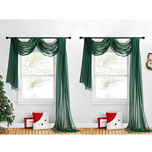 NICETOWN Sante Green Decorative Window Scarfs for Christmans, Voile Sheer Curtains Flexible Valances Bed Canopy for Thanksgiving Day, Set of 2, W60 x L216 - color: Sante Green