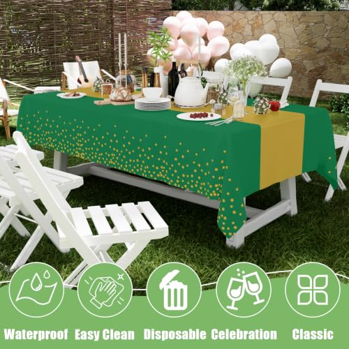 Smiry Disposable Rectangle Plastic 54 x 108 Inch Table Cloth 3 Pack - color: Christmas Green and Gold