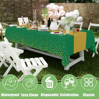 Smiry Disposable Rectangle Plastic 54 x 108 Inch Table Cloth 3 Pack - color: Christmas Green and Gold