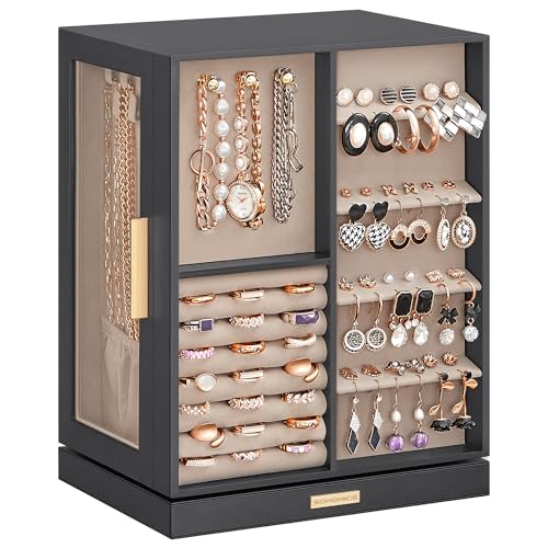 SONGMICS GISELLA Collection - Jewelry Box Organizer 360° Rotating, Vertical Jewelry Storage Case with 5 Drawers, Glass Window, Spacious, Open Design, Great Gift, Slate Gray UJBC170G01 - color: Slate Gray, size: 5 Drawers (6.3"d X 8.7"w X 11.2"h)