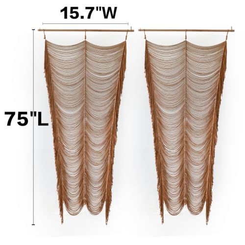 Flber 2pcs Macrame Curtain Khaki Cotton Rope Boho Window Drapes 41" W*75" L - color: Khaki1*2