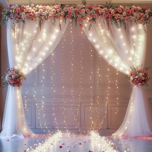 White Sheer Curtains with Lights String Tulle Curtain for Living Room Bedroom Parites Wedding Birthday Decorations 2 Panels 5ftｘ10ft - color: White, size: 60"W x 120"L (Pack of 2)