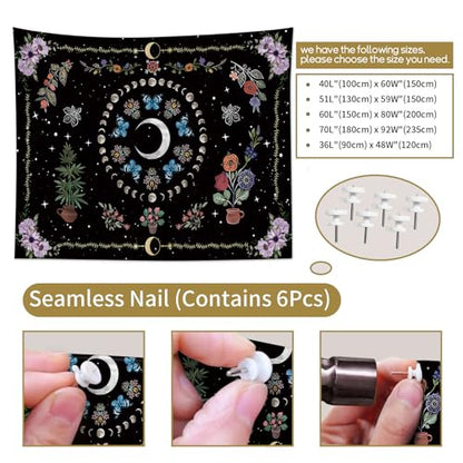 WEENEO Boho Butterfly Moon Tapestry Wall Hanging,Purple Floral,60x40 Inch - color: Black, size: 40"L x 60"W