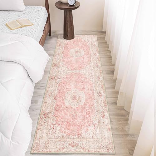 Washable Runner Rug 2'x6',Long Boho Pink Rug Runners for Hallways - color: Pink, size: 2'x6'