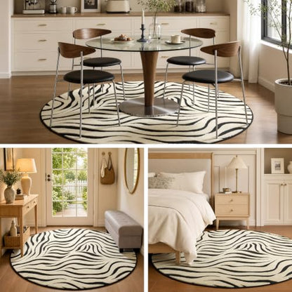 YIHOUSE Zebra Round Area Rugs 6ft: Modern Washable Non-Slip Circle Rug - color: Zebra (Black & Cream), size: 6' (Round)