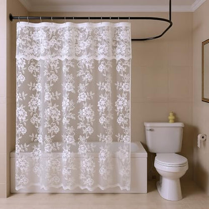 White Lace Shower Curtain with Attached Valance, 72 x 72 Inch 1 Panel - color: White, size: 72"W x 72"L (Pack of 1)