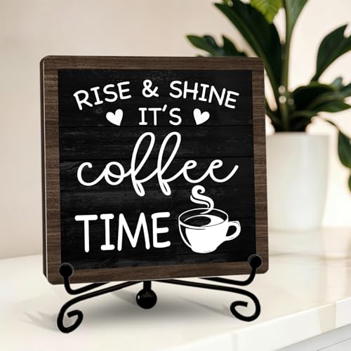 Rustic Coffee Bar Decor, 5"x5" Coffee Bar Sign - color: Deep Dark Walnut