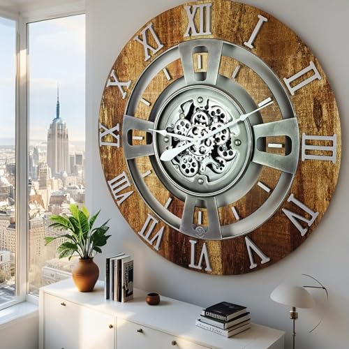 ImprovingLife The Gears Clock Real Moving Gear Wall Clock England Line (Vintage Brown, 36 inches (90 cm)) - color: Vintage Brown, size: 36 inches (90 cm)