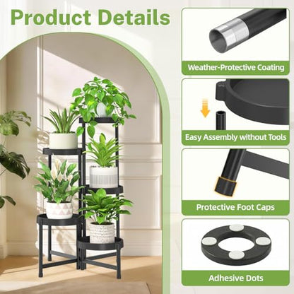 iDavosic.ly 5 Tier Folding Plastic Plant Stand Indoor, Grow Light, Black - color: Black with Light, size: 5 Tiers