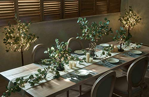LITBLOOM Lighted Eucalyptus Garland Battery Operated with Timer 6FT 96 LED Artificial Greenery Twig Vine Lights for Room Stairs Mantle Wedding Holiday Decoration Indoor Outdoor - style: Eucalyptus
