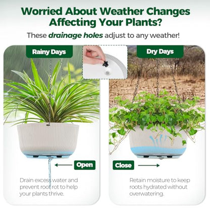 T4U Hanging Planters for Indoor Outdoor, 10 Inch Self Watering Pots, 2 Pack - size: 10 inch