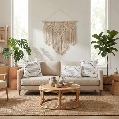 Mecatny Boho Outdoor Throw Pillow Covers 18x18 Set of 2 Navy & Cream White - color: Navy Blue, size: 18" x 18" (Pack of 2)