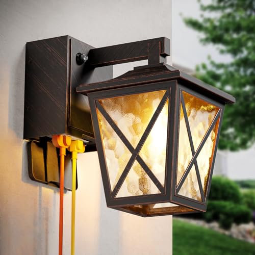 Ehaho Porch Light with GFCI Outlet Aircraft Grade Aluminum Alloy Bronze 1PC - color: Bronze, size: 1PC