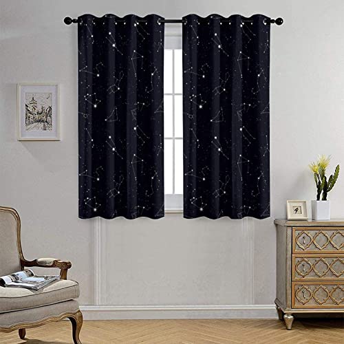 Constellation Curtains for Bedroom - Abstract Modern Art Black Galaxy White Constellation Symbol Pattern Window Drapes,Energy Saving Blackout Grommet Curtains 2 Panels 45L x 21W - color: Constellation, size: 42"W x 45"L (Pack of 1)