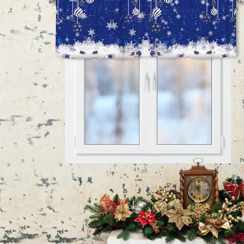 Christmas Snowflake Valances for Windows 1 Panel, 42x12 in - color: Blue, size: 42"W x 12"L (Pack of 1)