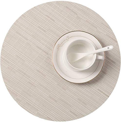 SHACOS Small Round Table Placemats Set of 5 Wedge Shaped Place Mat with Centerpiece Round Mat Heat Resistant Table Mats Washable (5, Beige) - color: Beige