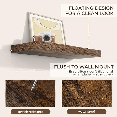 RICHFOCUS 24Inch Floating Shelves for Wall 2Pack|Rustic Brown|8" D - color: Rustic Brown, size: 23.6"L x 8"D, Set of 2