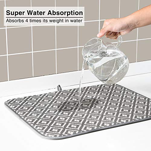 Dish Drying Mat for Kitchen Counter,Microfiber Machine Washable Dishes Matt - color: Dark Gray 2p 19.2*15.8