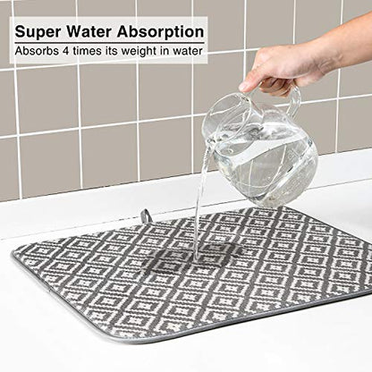 Dish Drying Mat for Kitchen Counter,Microfiber Machine Washable Dishes Matt - color: Dark Gray 2p 19.2*15.8