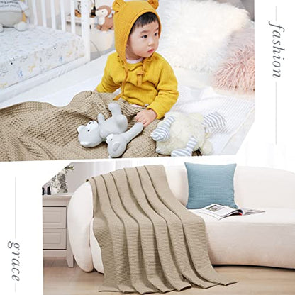 PHF 100% Cotton Waffle Throw Blanket Lightweight Breathable, Simply Taupe - color: Khaki/Simply Taupe, size: Throw(50" x 60")