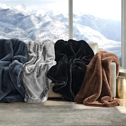 EverGrace Faux Chinchilla Fur Throw Blanket, 50"x60", Chestnut Mink - color: Chestnut Mink, size: 50"x60"