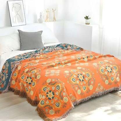 Boho Throw Blanket for Couch Bed, 100% Cotton Soft Rustic Quilt - color: Boho Pattern 3, size: 91''x 98''