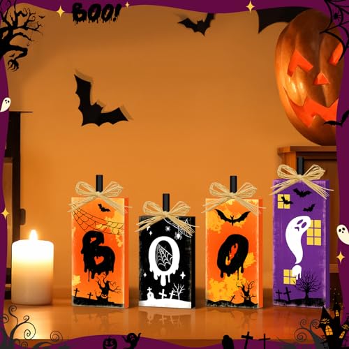 Britimes Ghost Bat Sign Tiered Tray Decor, 4 Pack, Wooden - style: BOO!