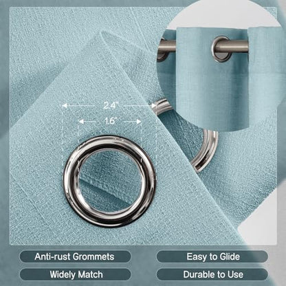 Melodieux Blue Semi Sheer Curtains 63 Inch Length for Living Room Bedroom Flax Linen Grommet Voile Drapes, 52 by 63 Inch (2 Panels) - color: Blue, size: 52"W x 63"L (Pack of 2)