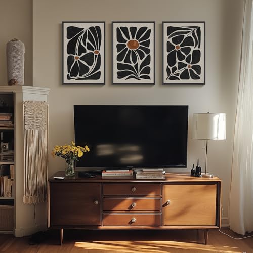 Framed Black and White Abstract Botanical Floral Wall Art, 3Piece 16x24 In - color: Black and White, size: 16" W x 24" H x 3Pcs
