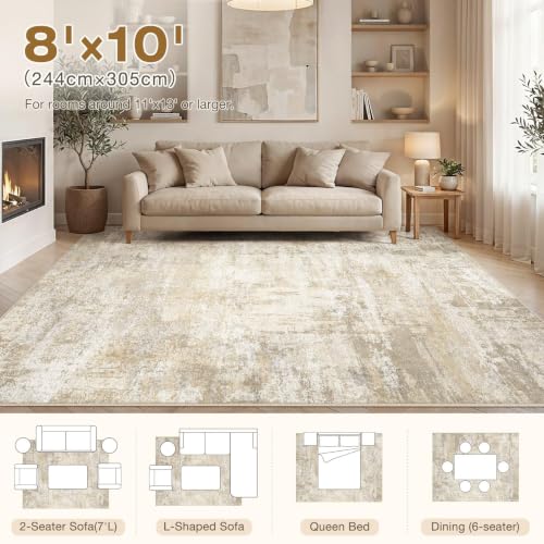 cotiled 8x10 Area Rugs Living Room: Washable Abstract Rug Beige - color: Beige, size: 8' x 10' (Rectangular)