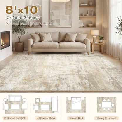 cotiled 8x10 Area Rugs Living Room: Washable Abstract Rug Beige - color: Beige, size: 8' x 10' (Rectangular)