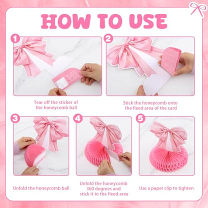 12 Pcs Pink Bow Honeycomb Centerpieces for Birthday Party Decor - style: Pink Bow