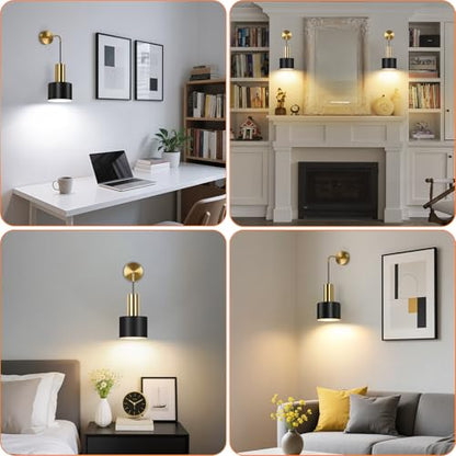 VerRon Rechargeable Wireless Battery Operated Wall Sconces Set of Two - color: Black & Gold with White, size: Rechargeable Battery Powered