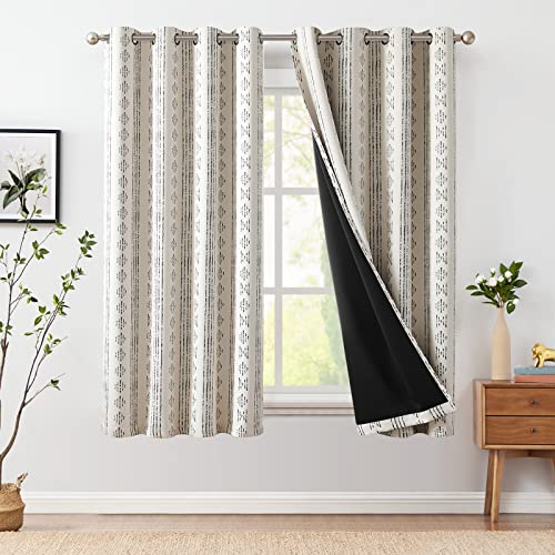 jinchan Boho Blackout Curtains 54 Inch Length for Bedroom - color: Boho | Black on Beige, size: 52"W x 54"L (Pack of 2)